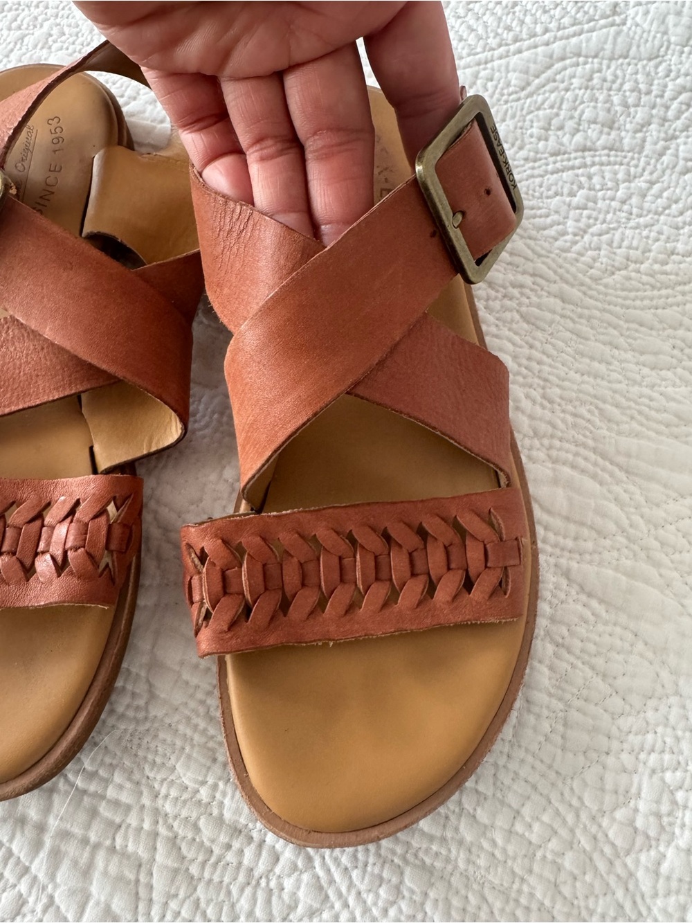 Kork-Ease Women's Burnt Orange Woven Leather Crisscross Sandals - Picture 2 of 13